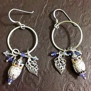 🖤RARE💕artisan Owl Handcarved silver earrings